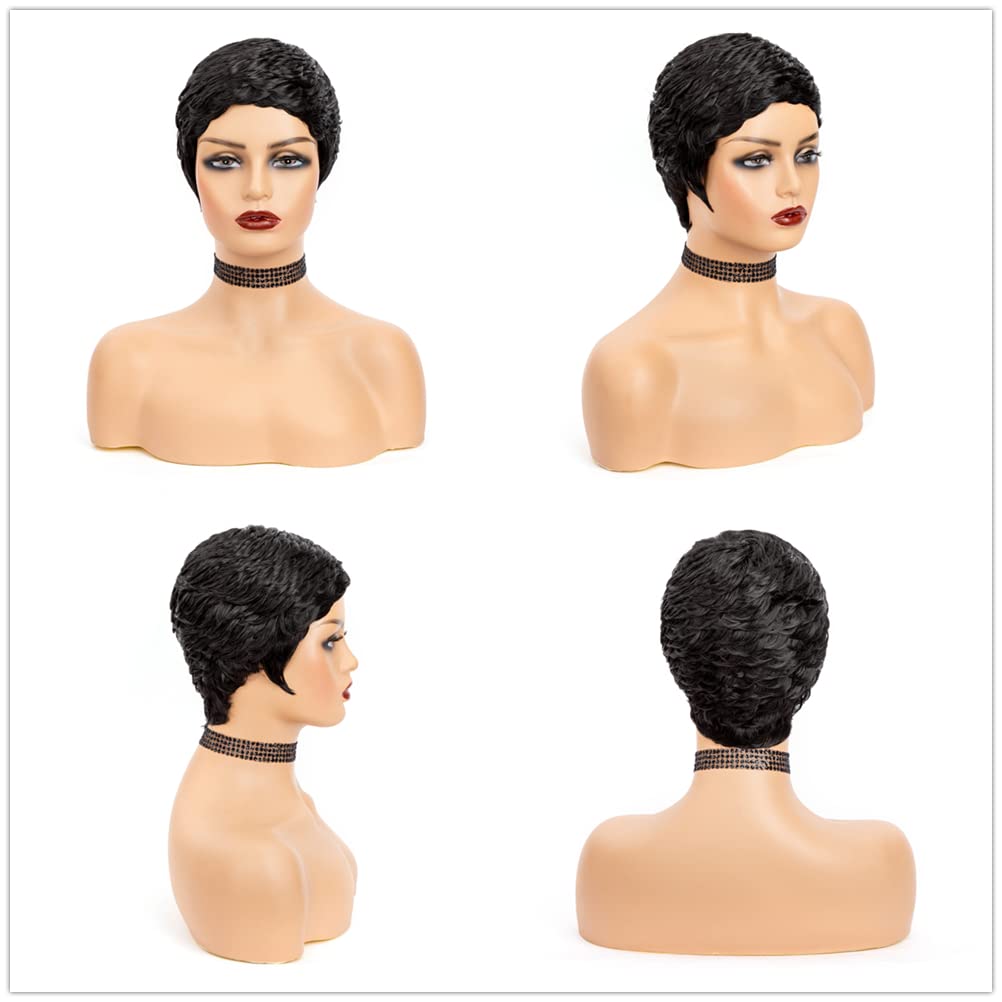 Short Cut Wigs for Black Women Synthetic Pixie Cut Wig(Black)