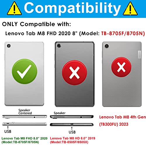 Detuosi Case For Lenovo Tab M8 Fhd 2020 (Tb-8705F/8705N), With 360°Rotatable Stand & Hand Strap, Kids Friendly 3 Layer Heavy Duty Shockproof Cover For Tab M8 Fhd 2020, Camouflage Rose Red #TOP1