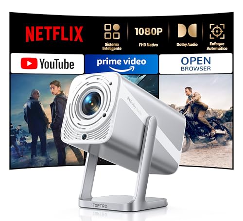 Proyector【Apps Oficial Integrada/Dolby】 Smart Proyector 4K Compatible con Netflix 700ANSI Auto Enfoque/Keystone Tiro Corto, ProyectorPortátil 1080P Giratorio 360° WiFi6 Bluetooth5.2 para Cine en Casa
