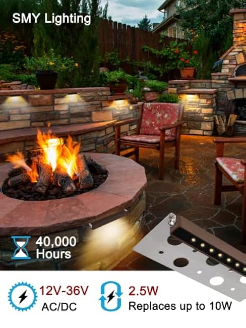 SMY Lighting 4Pack 7 Inch 2.5W LED Hardscape Lighting Retaining Wall Lights, IP68 Waterproof 12V-36V Low Voltage AC/DC Soft White 2700K Hardscape Paver Light Outdoor Step Lights 40,000 Hours Lifespan