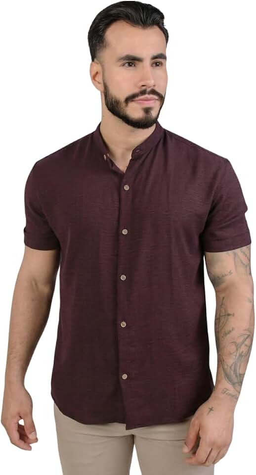 Camisa Social Masculina Manga Curta Gola Padre Elegante e Versatil Tendencia Verão