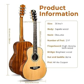 Vangoa Guitare acoustique brillante à pan coupé 104 cm - Les Beatles, Paul McCartney, John Lennon, RIngo Starr, George Harrison Vangoa Guitare acoustique brillante à pan coupé 104 cm – Image 3