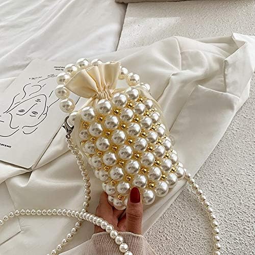 Abvokury YUSHINY Beaded Handbag for Women White Pearl Decoration Evening Bags with Detachable Chain Inner Bag Medium - Image 5