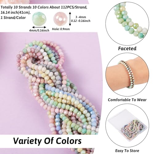 PandaHall 9 Strands 4mm Rondelle Faceted Crystal Glass Beads AB Color Tiny Craft Spacer Beads Bulk for DIY Friendship Bracelet Jewellery Making - Image 3