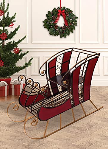 Sunset Vista Designs Decorative Jolly Santra Sleigh Display, Extra Large, Red Wood & Metal #TOP1
