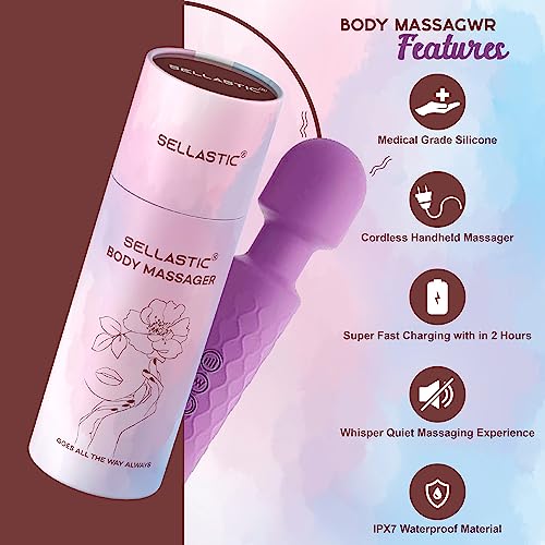 Image of Full Body Massager for Women & Men, Rechargeable Wireless Massager Machine for Pain Relief, Handheld Massager with Medical Grade Silicone, 8 Speeds, 20 Modes, Purple