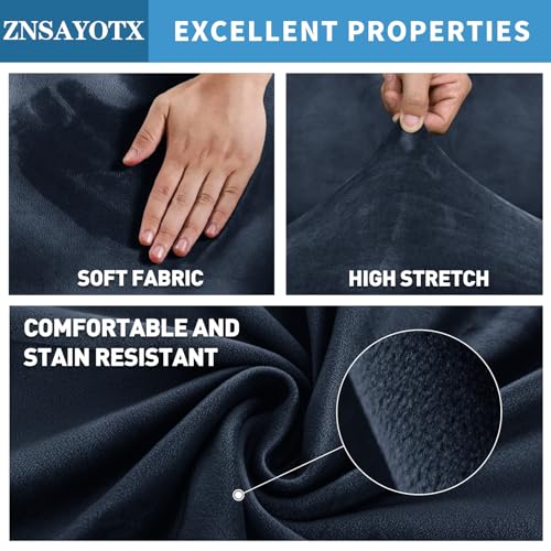 Image of ZNSAYOTX 2026 Velvet Oversized Recliner Cover 3-Piece, Luxury Plush Recliner Chair Covers with Elastic Band & Ties Stay in Place, Stretch Reclining Slipcover for Lazy Boy Soft Washable (Navy Blue)