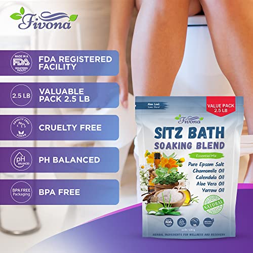 Fivona 40Oz Sitz Bath Salts For Hemorrhoids And Postpartum Care, Epsom Salt Soak With All Natural Oils For Self Care Bartholin Cyst Treatment, Large Value Pack #TOP7