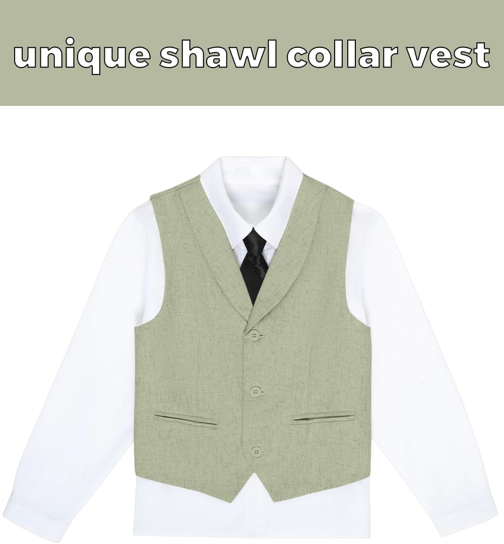 Boys Linen Suits 3 Piece Boy Summer Linen Suit for Kids Beach Wedding Outfit Boys Slim Fit Suit Lightweight - Image 4