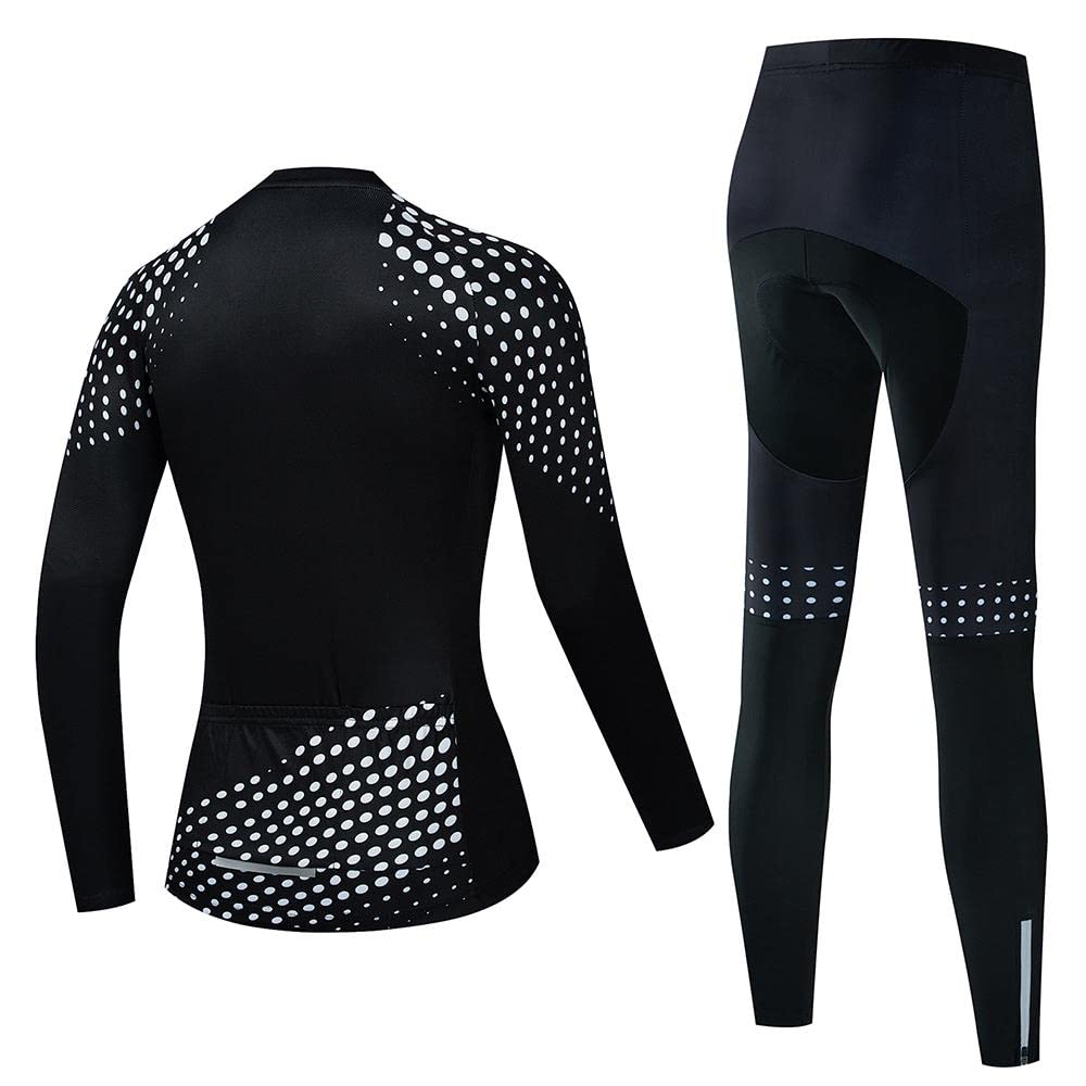 Women's Cycling Clothing Set Long Sleeve Road Bike Shirt Cycling Jersey Bicycle Pants with 20D Gel Padded