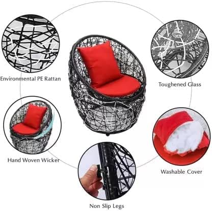 Image of Apple 2 Chair 1 Table Patio Set with Cushion for Indoor /Outdoor ||Garden || Balcony ||Living Room Tea & Coffee Furniture for Home Dcor (Standard, red& Black-2 Chair 1 Table)