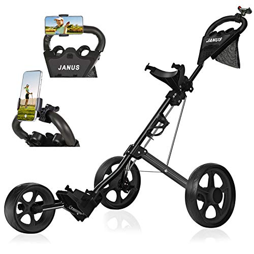 JANUS Golf Push Cart,Golf cart,Golf Pull cart for Golf Bag cart,Golf Push carts Folding with Mobile Phone Selfie Stand,Golf Accessories for Men Women/Kids