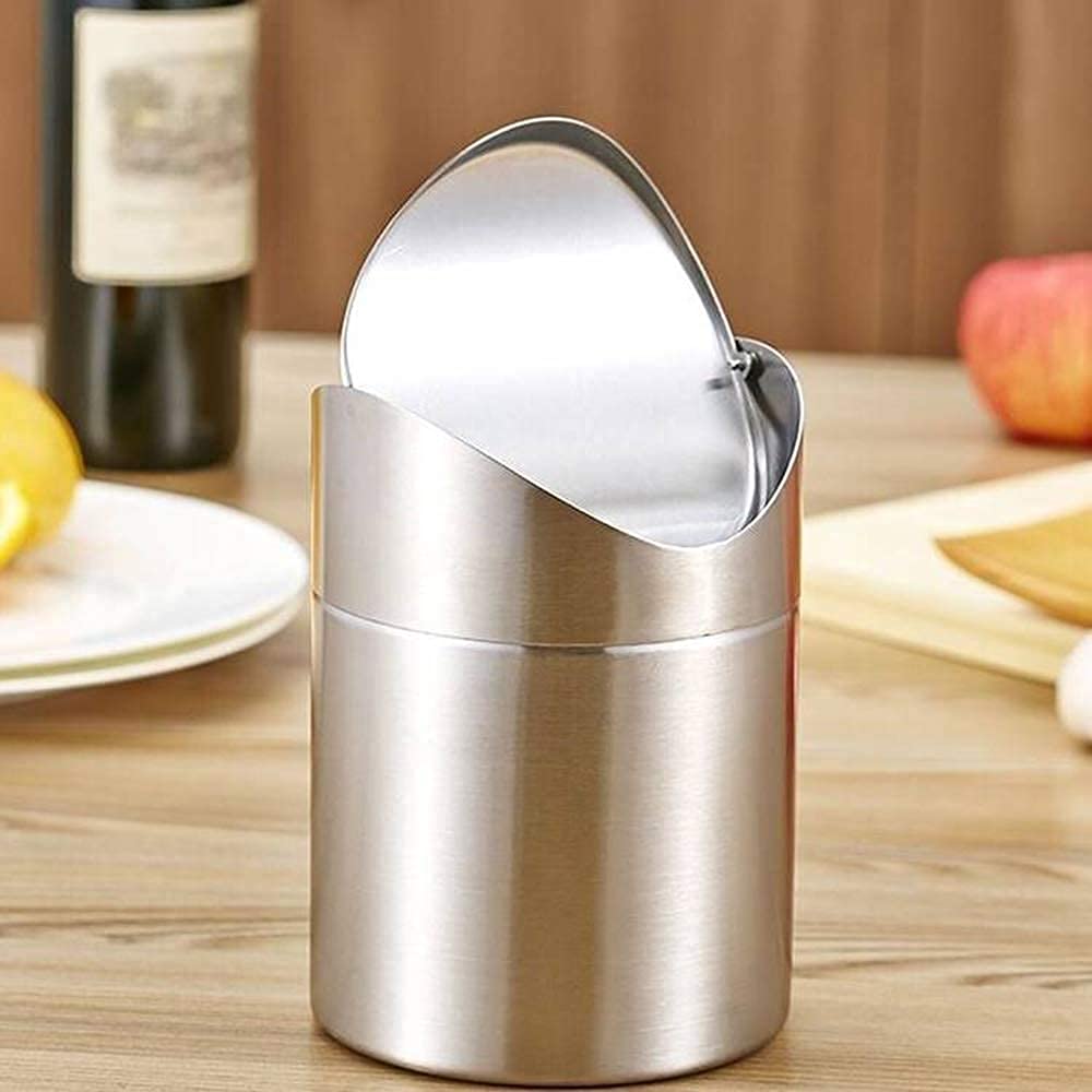 ETRAVEL Mini Desktop Bin with Lid, Brushed Stainless Steel Swing Bin - Image 3