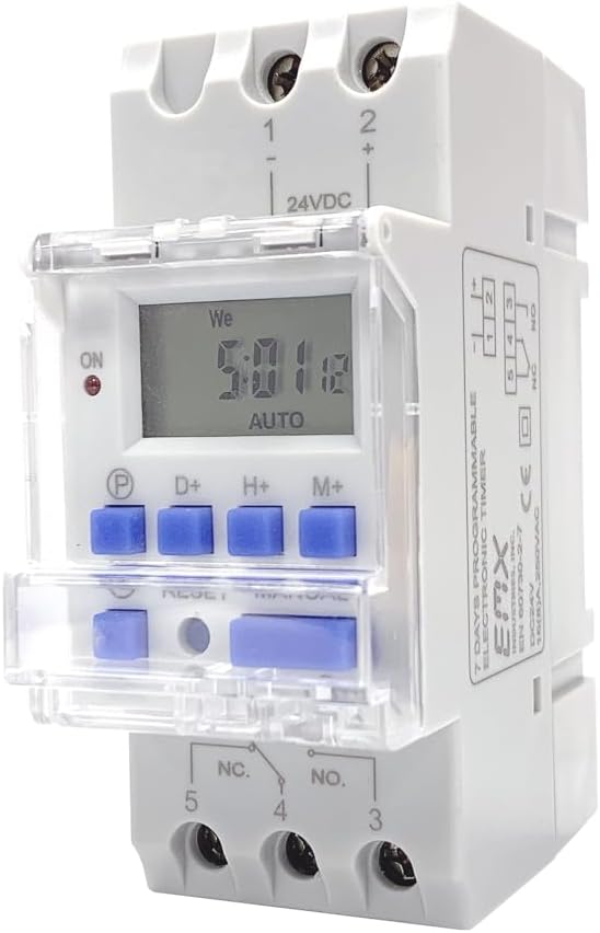 EMX PTM-120 120VAC Seven Day Programmable Timer DIN Rail Mount 16 Events Battery Backup SPDT 16A