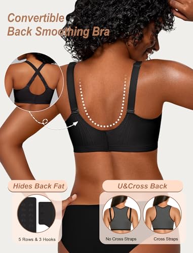 OEAK Womens Comfortable Deep V Bras Wireless Push Up Seamless Full Coverage Bralettes Supportive Bra Raceback Tshirt Bras Black,2XL3