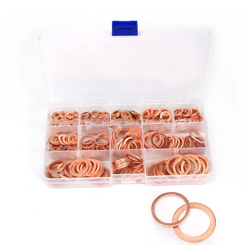 300PCS Flat Round Washers,M5‑M20 Assortment Kit Copper Gasket Sealing Rings with Storage Box-picture-20