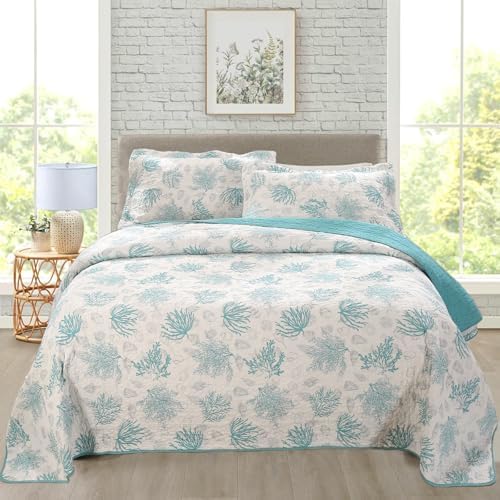 WINLIFE 100% Cotton Coastal Quilt Bedding Set California King Bea...