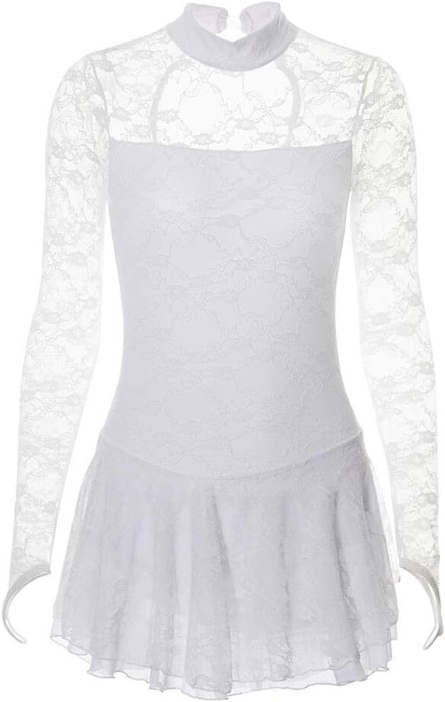 Women's Gymnastics Handmade Ice Skating Dance Competition Clothes Lace Figure Skating Performance Dress