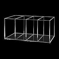 HSYMQ Clear Acrylic Pen Holder with 4 Compartments - Desk Organizer for Pencils, Makeup Brushes & Office Supplies