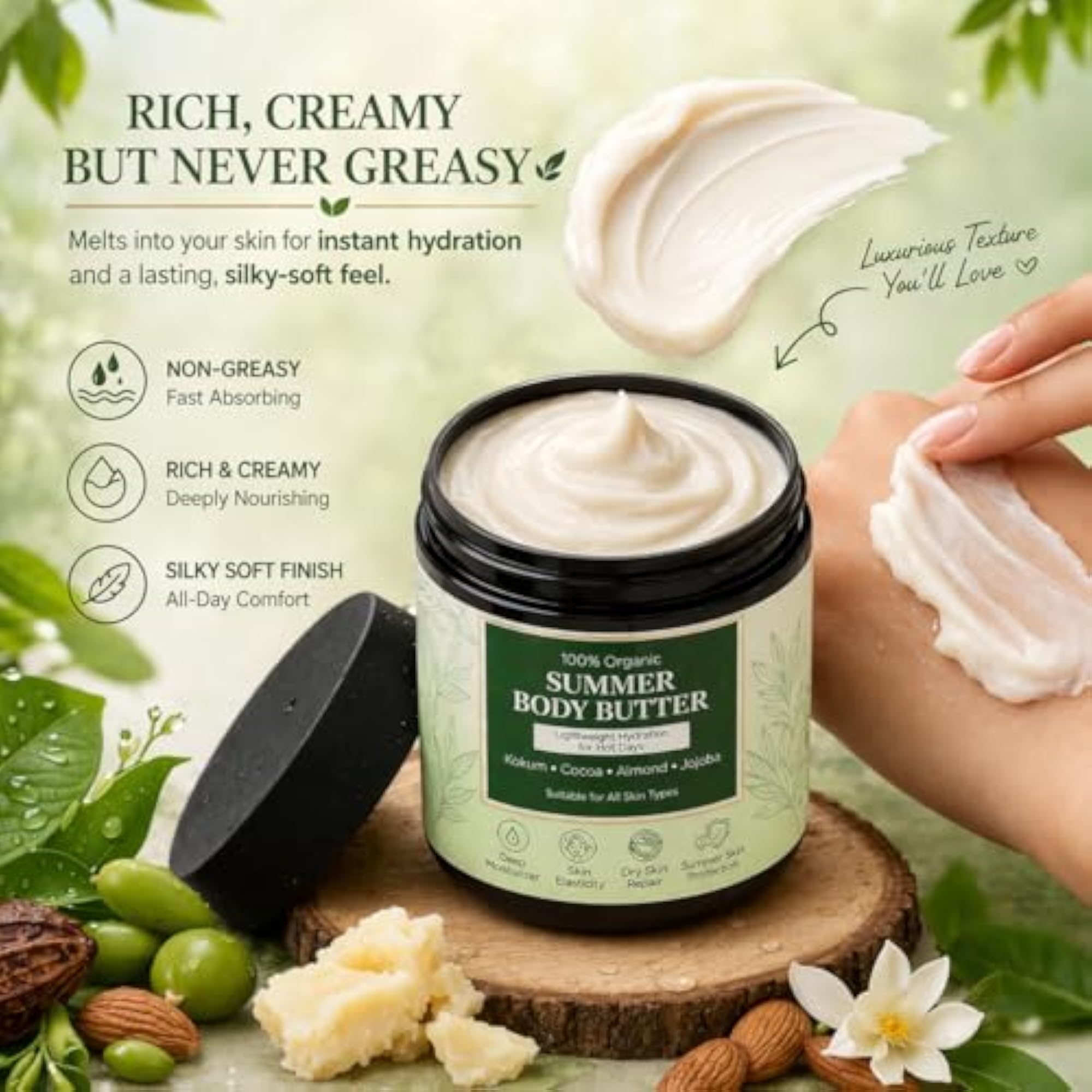 Organic Body Butter for Dry Skin, Deep Moisturizer