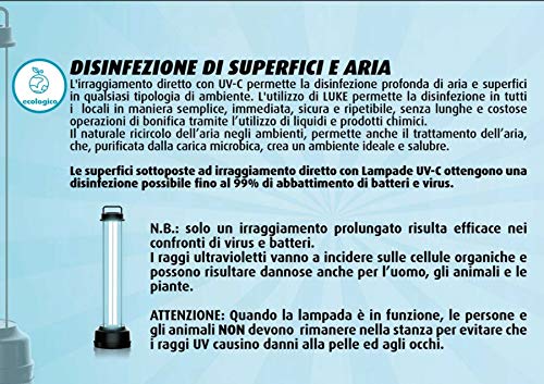 CFG Luke Lampada 55W UV-C Germicida, Disinfezione Purificazione Aria Ambiente, 3 Trattamenti, Fino a 60 mq, Con telecomando
