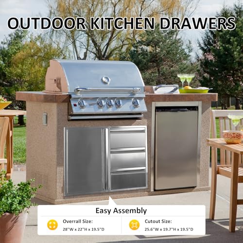 Sgolan SX199 Outdoor Kitchen Door Drawer Combo Cabinet 28 Inch W X 22 Inch H X 19.5 Inch D Stainless Steel Built-In Triple Drawers&Left Access Door Combo Cabinet thumb #4
