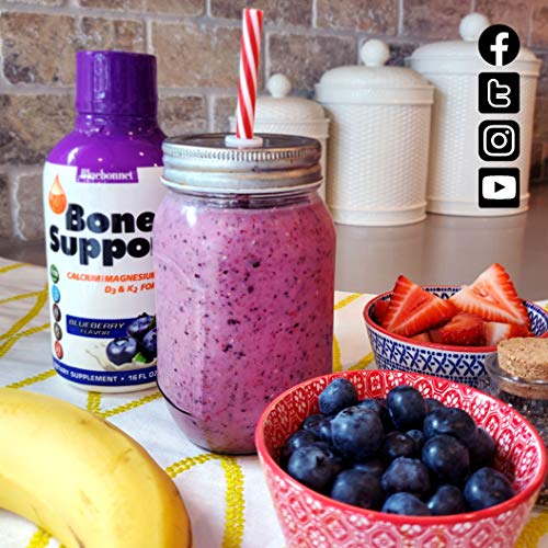 Bluebonnet Nutrition Liquid Bone Support Calcium Citrate, Magnesium Citrate, Vitamin D3, K2, For Bone Health, Non Gmo, Gluten Free, Soy Free, Milk Free, Kosher, 16 Fl Oz, 32 Servings, Blueberry Flavor #TOP4
