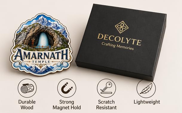 Image of Amarnath Theme Wooden Fridge Magnet Souvenir | 3x3 in Kitchen Home Decor Gift