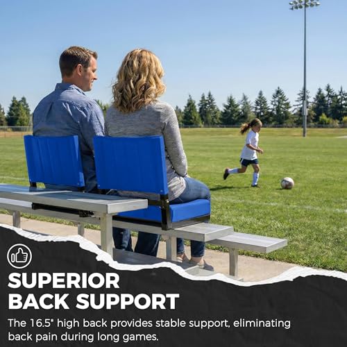 Image of SPORT BEATS Stadium Seats with Back Support Bleacher Chairs with Back and Cushion Thick Padded Bleacher Seats Includes Shoulder Strap Blue 2pcs Regular - 17 inch W x 12 inch D x 16.5 inch H