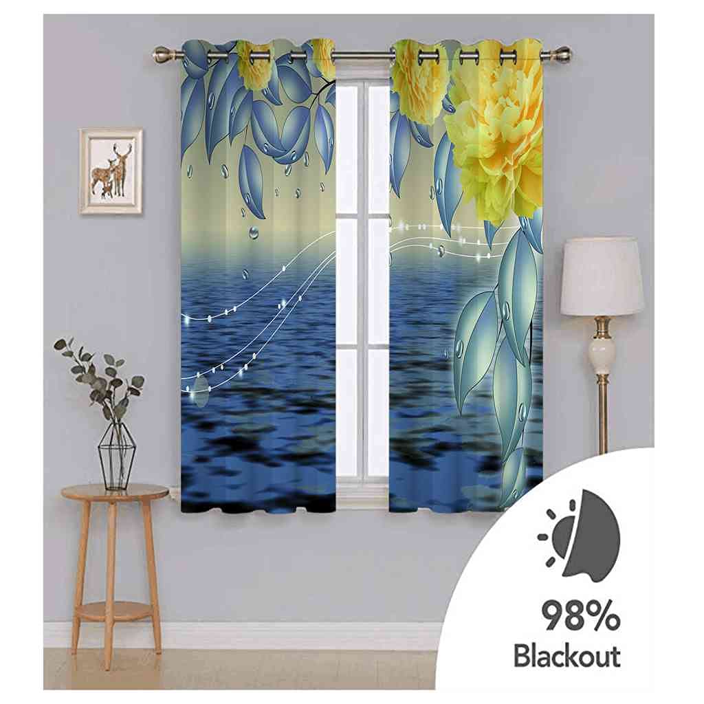 Tende Oscuranti Leeva Con Fiori Gialli – 2 Pannelli 133x160 Cm, Termiche, 85% Blackout, Con Fermacravatte Inclusi