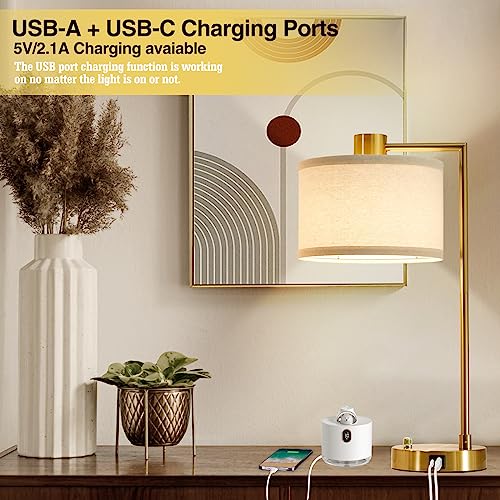 Luvkczc 106B Table Lamp For Bedroom Set Of 2 With Usb C+A Ports, Fully Stepless Dimmable Bedside Lamp With Linen Lampshade, Nightstand Lamp For Living Room Reading Office, 2 Led Bulbs Included  thumb #7