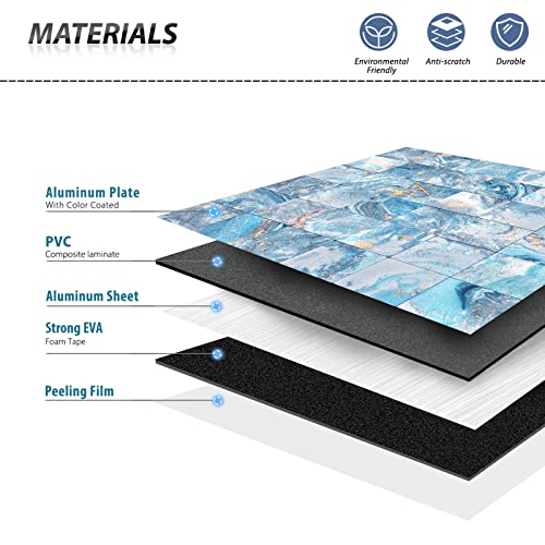 HomeyMosaic Metal Backsplash Peel and Stick Plaid Tile Stick on Kitchen Bathroom Countertop Fireplace Bedroom 3D Wall Panels Sticker in Blue Starry Milky Way,5 sq.ft.