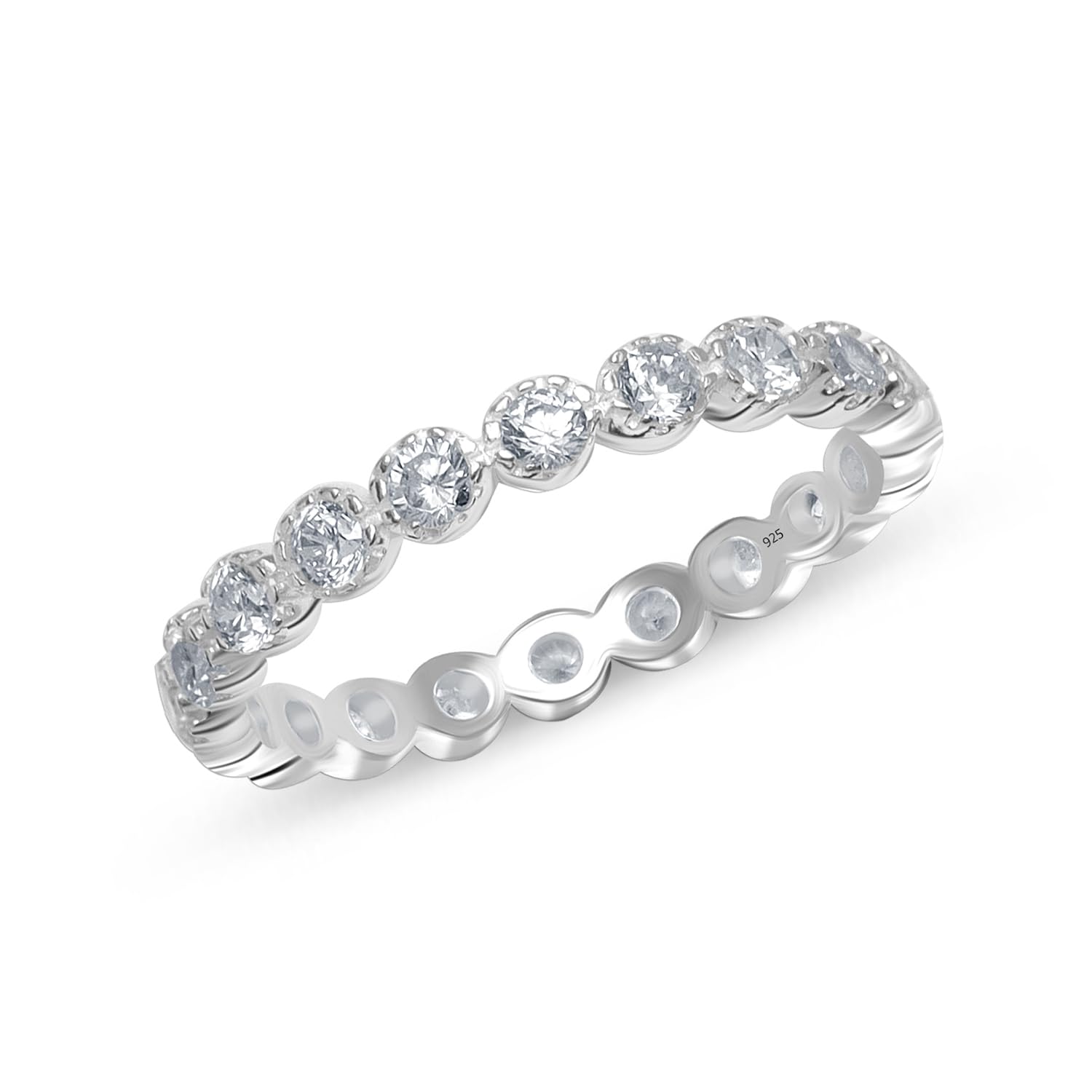 925 Sterling Silver Ring Eternity Wedding Band Ring, Cubic Zirconia Cz Minimalist Jewelry Stackable Engagement Rings for Women (Ring Size - 6 No.)-image-1