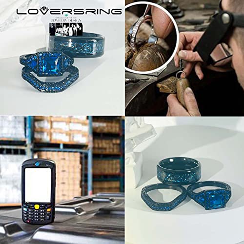 LOVERSRING Couple Ring Bridal Set His Hers Black Gold Filled Blue Cz Stainless Steel 10k Wedding Ring Band3