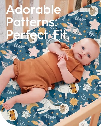Image of Premium Fitted Baby Boy Crib Sheets for Standard Crib Mattress - Ultra-Soft Jersey Knit Crib Mattress Sheet, Safe and Snug, Durable, Stylish Crib Sheet, 28''x52''x9'' Extra Deep Pocket