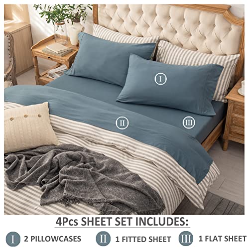 Pure Era Jersey Knit 4Pc Bed Sheet Set 100% T-Shirt Cotton Super Soft Comfy Breathable Fits Mattress Up To 20" Extra Deep Pocket (Solid Cerulean Blue, Queen) #TOP1