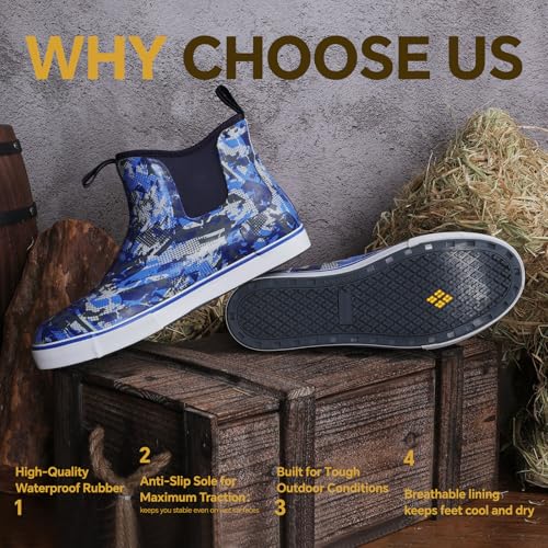 Image of Furuian Men's Deck Boots Waterproof Ankle Rain Boots Fishing Boots