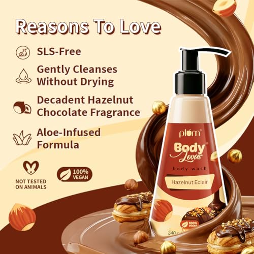 Image of Plum Bodylovin' Hazelnut Eclair Body Wash | SLS-Free Creamy Body Wash | Hydrating Formula | Hazelnut & Vanilla Notes | Aloe-Infused Nourishing Body Cleanser For Soft & Smooth Skin | Decadent Hazelnut Chocolate Fragrance | 240ml