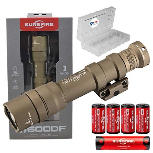 SureFire M600DF Scout 1500 Lumen Tactical Weaponlight with Micro USB Rechargeable 18650 Battery, 4 Extra Surefire CR123A Batteries and Lightjunction Battery Case
