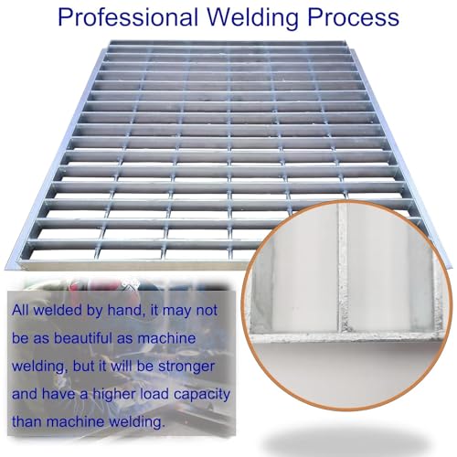 Image of Galvanized Steel Drain Grate with Lip 28x28 in, B-Class 28100 lbs Heavy-Duty Driveway Channel Cover w /Base, Outdoor Trench Drainage Grate, Silver Square Metal Sewer Cover for Garage