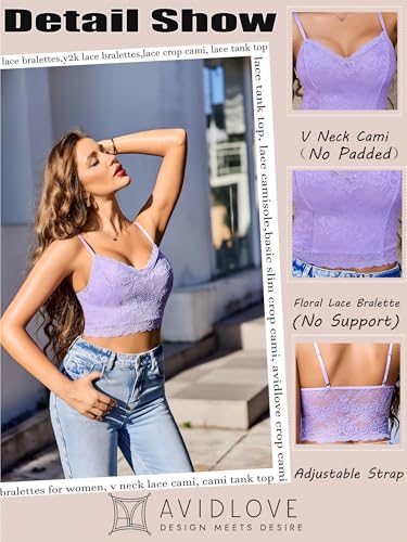 Image of Avidlove Lace Bralette for Women Spaghetti Strap Tank Top V Neck Slim Basic Camisoles