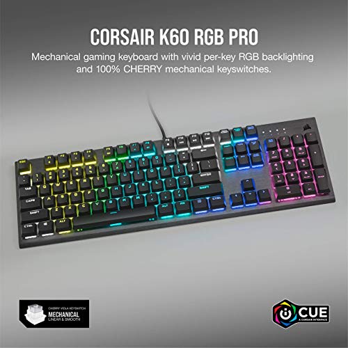 Corsair K60 Rgb Pro Mechanical Gaming Keyboard - Cherry Mechanical Keyswitches - Durable Aluminumframe - Customizable Per-Key Rgb Backlighting (Renewed) #TOP3