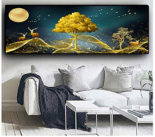 Kit de peinture diamant 5D grand format arbre d'or et cerf pour decoration murale de salon - 2