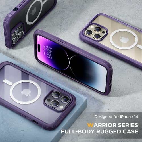Image of Miracase Magnetic for iPhone 14 Pro Max Case 6.7 inch, (Compatible with MagSafe) Upgrade Full-Body Clear Phone Bumper Case with Built-in 9H Tempered Glass Screen Protector, Magnetic Purple