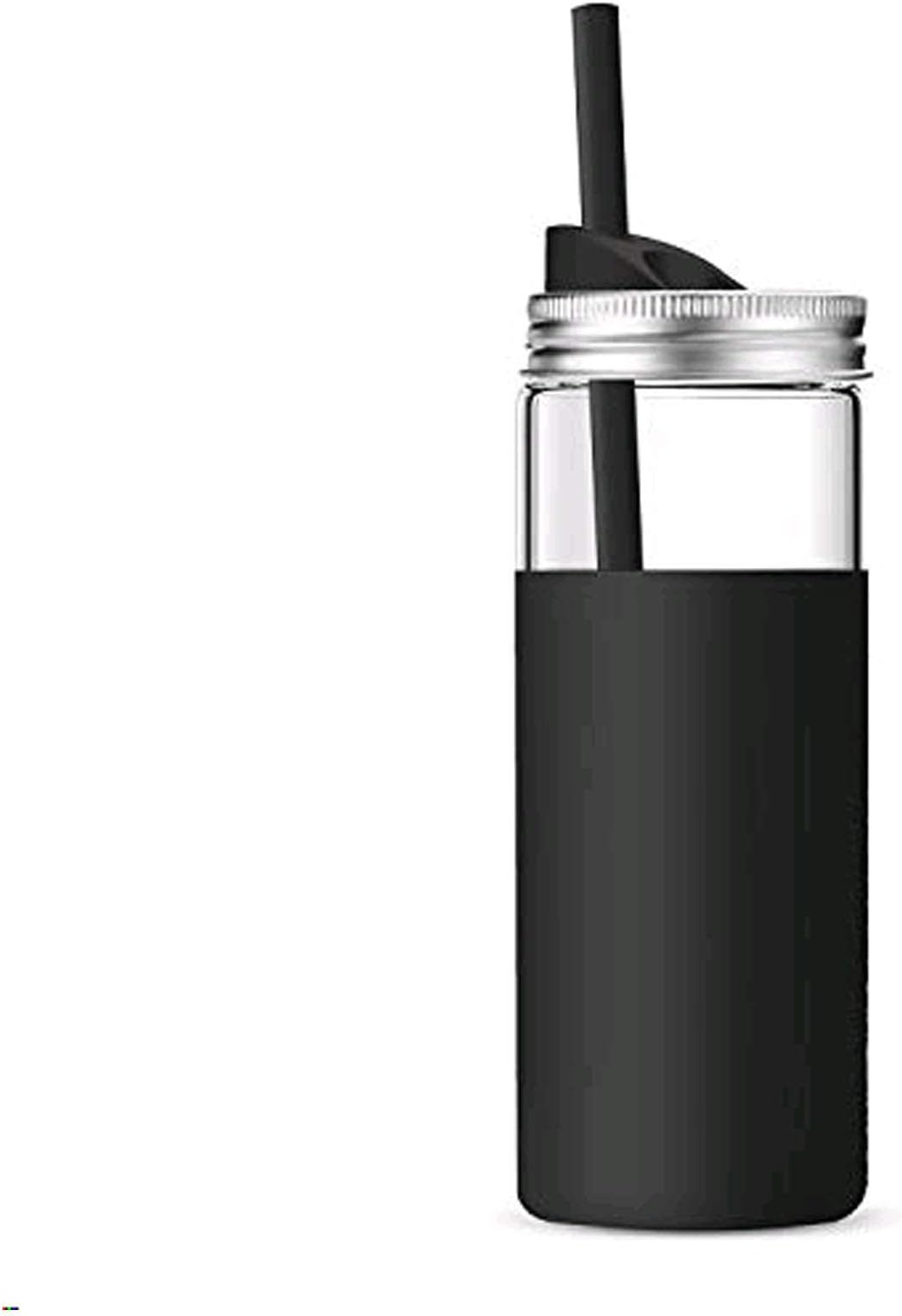 Tronco 20Oz Borosilicate Glass Tumbler Bottle with Unbreakable Metal Mason Jar Style Lid and Protective Silicone Sleeve -BPA-Free Easy Cleaning