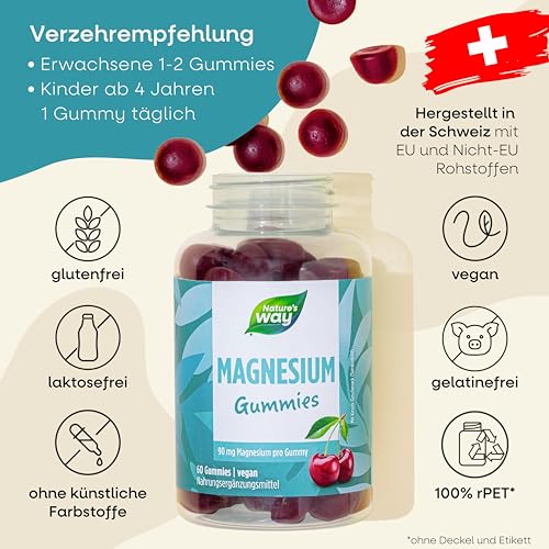 Magnesium Gummies hochdosiert - 180mg Magnesium für Kinder & Erwachsene aus Magnesiumcitrat für Muskeln und Nerven - laborgeprüft vegan Alternative zu Kapseln & Tabletten - 60 Stk hochdosiert