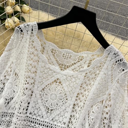 Women Bohemian Vacation Knitted Two Pieces Sets Hollow Out Full Sleevess Top and High Waist Skirt Suits2