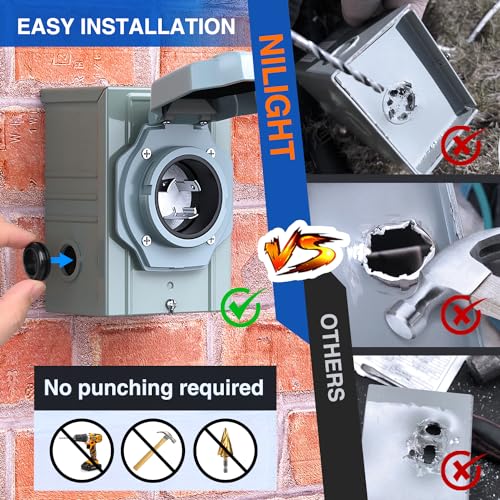 Image of Nilight 30AMP Generator Power Inlet Box Pre-drilled ETL Listed NEMA L5-30P | 125V Receptacle Boxes LED Indicator Enclosed Lockable Waterproof Outlet for RV Camper Outdoor Use