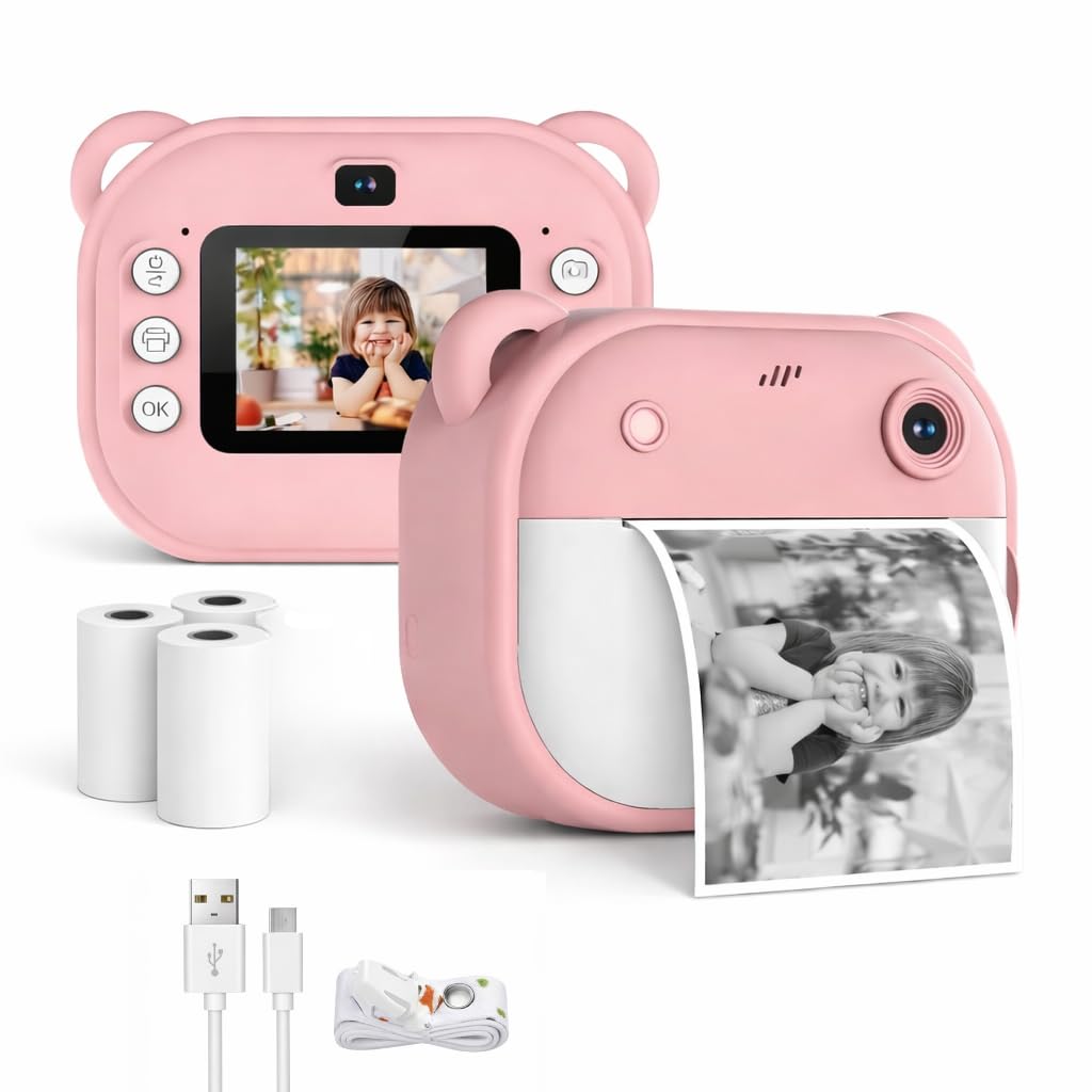 Camlet Instant Print Camera 48MP | Photo & Video, Creative Game for Kids Mini LED Digital 1080P HD Display | Long Lasting Battery Life, Includes 3 Print Rolls, Ideal Gift for Birthday, Boys & Girls