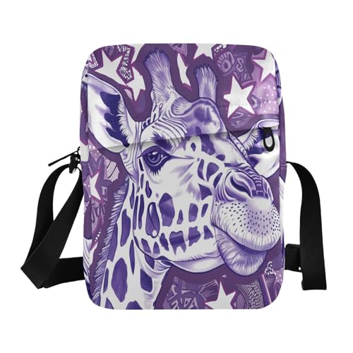 messenger bag crossbody Small Crossbody Bag Women Shoulder Handbags For Women Adjustable Strap for School School- Giraffe Purple Face